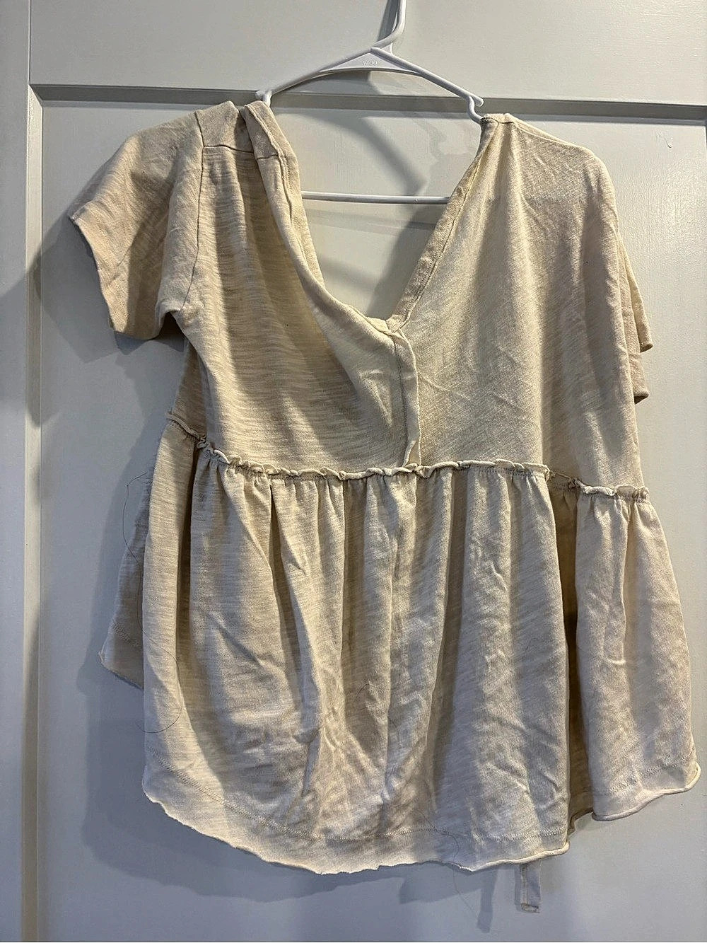 American Eagle Cotton Short Sleeve Blouse in Cream Size S Like New